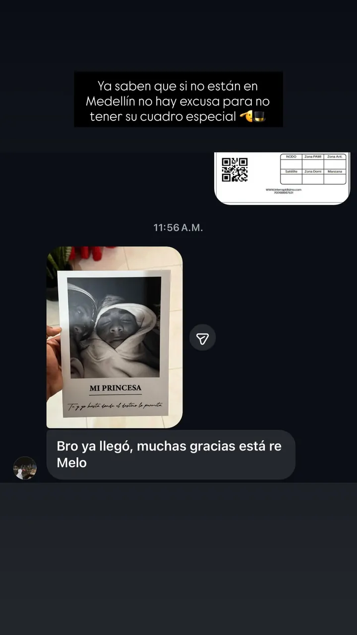 Captura de un chat de WhatsApp con la foto de un cuadro recién recibido